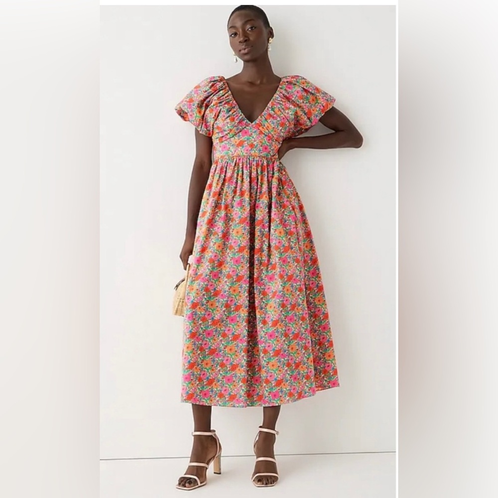 J. Crew Collection bow-back puff-sleeve dress in Liberty® Meadow Song, size 12 - Picture 2 of 9